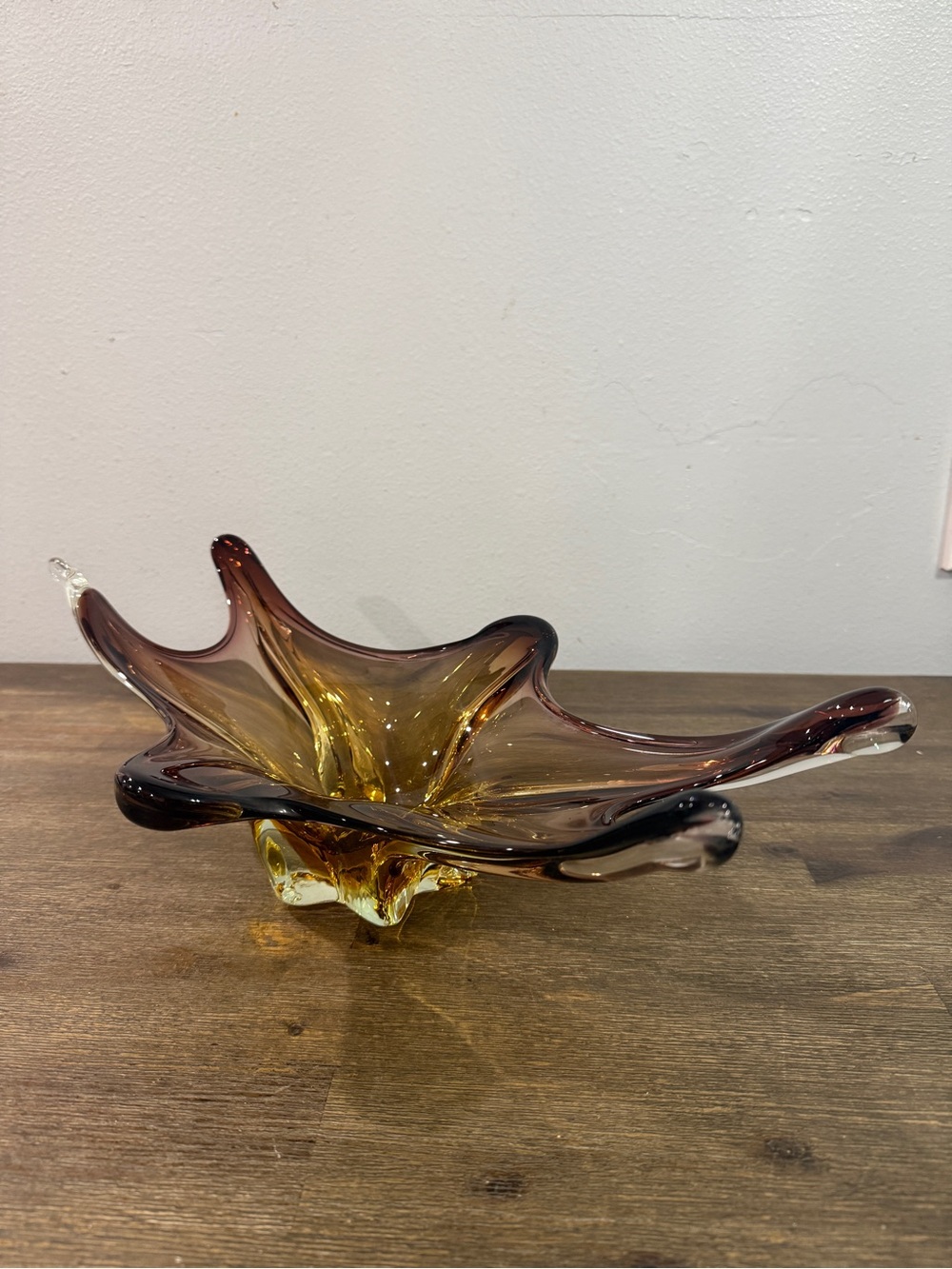 Murano Art Glass Starburst Amber Centerpiece Bowl Vintage